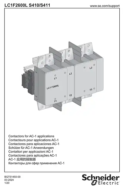 schneider施耐德TeSys F - LC1F2600LS410_411 - AC-1 应用的接触器 - 说明页